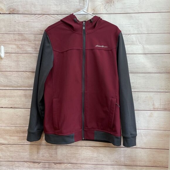 EDDIE BAUER SOFT SHELL HOODED ZIP FRONT JACKET - Picture 1 of 7